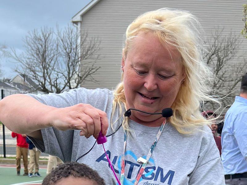 Sandy Gehringer organized Bubbles for Autism Day at Pennsylvania Avenue School.